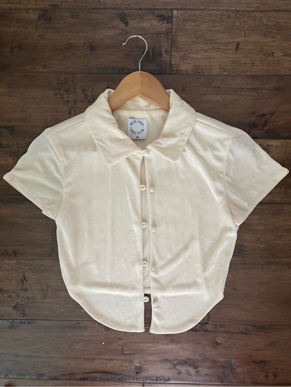 With Jean Cream Short-Sleeve Button Down Top